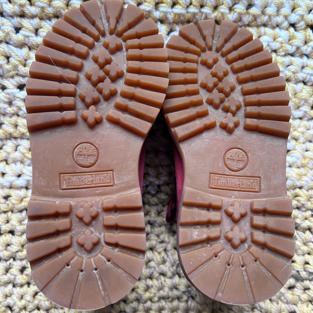 Red Timberland Nubuck Lace Up Lug Sole Waterproof Kids Unisex Boots Siz… - Picture 6 of 10